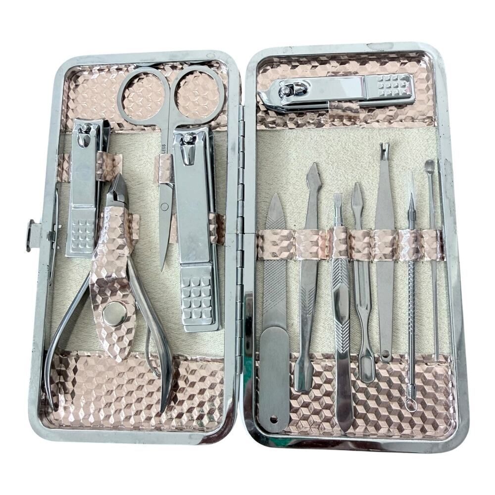 Nail Manicure Pedicure Kit w/ Rose Gold Case New